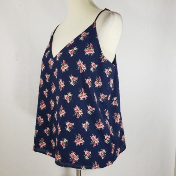 Socialite Atlas Blue V-Neck Floral Camisole Sz L - Picture 3 of 8